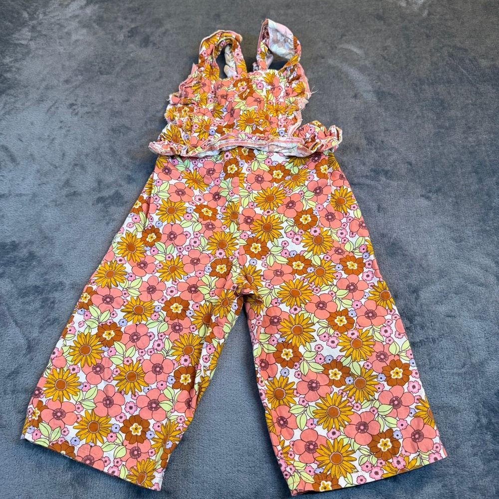 Wonder Nation Floral Jumpsuit‎ Kids Girls 3T Multicolor Ruffle Boho Wide Leg